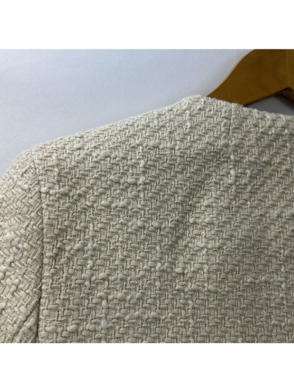 Quince Womens Size Large Stretch Tweed Collarless Jacket Ivory Coast Long Sleeve - Picture 16 of 16